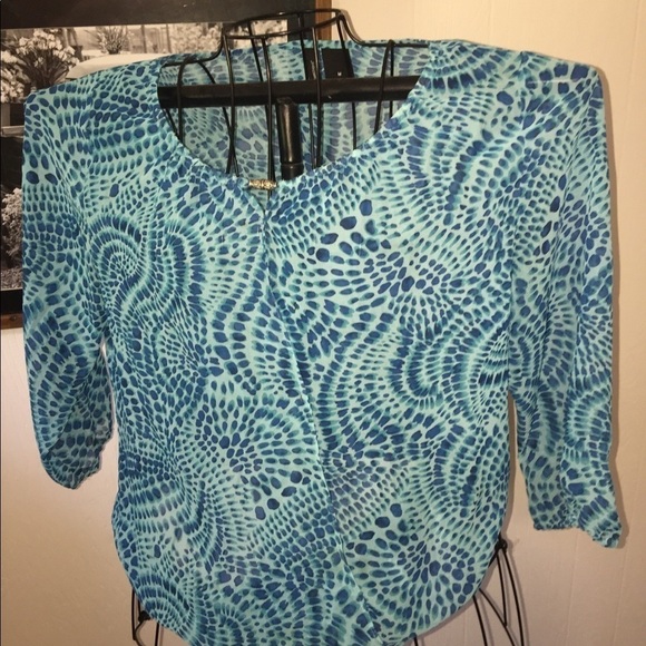 New Directions size medium teal blue sheer key hole tie dye spring summer soft - Picture 1 of 7